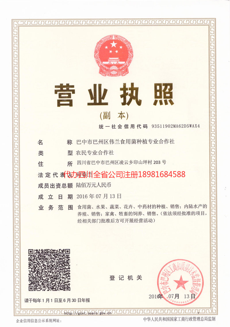 梁平梁平伟兰食用菌种植专业合作社